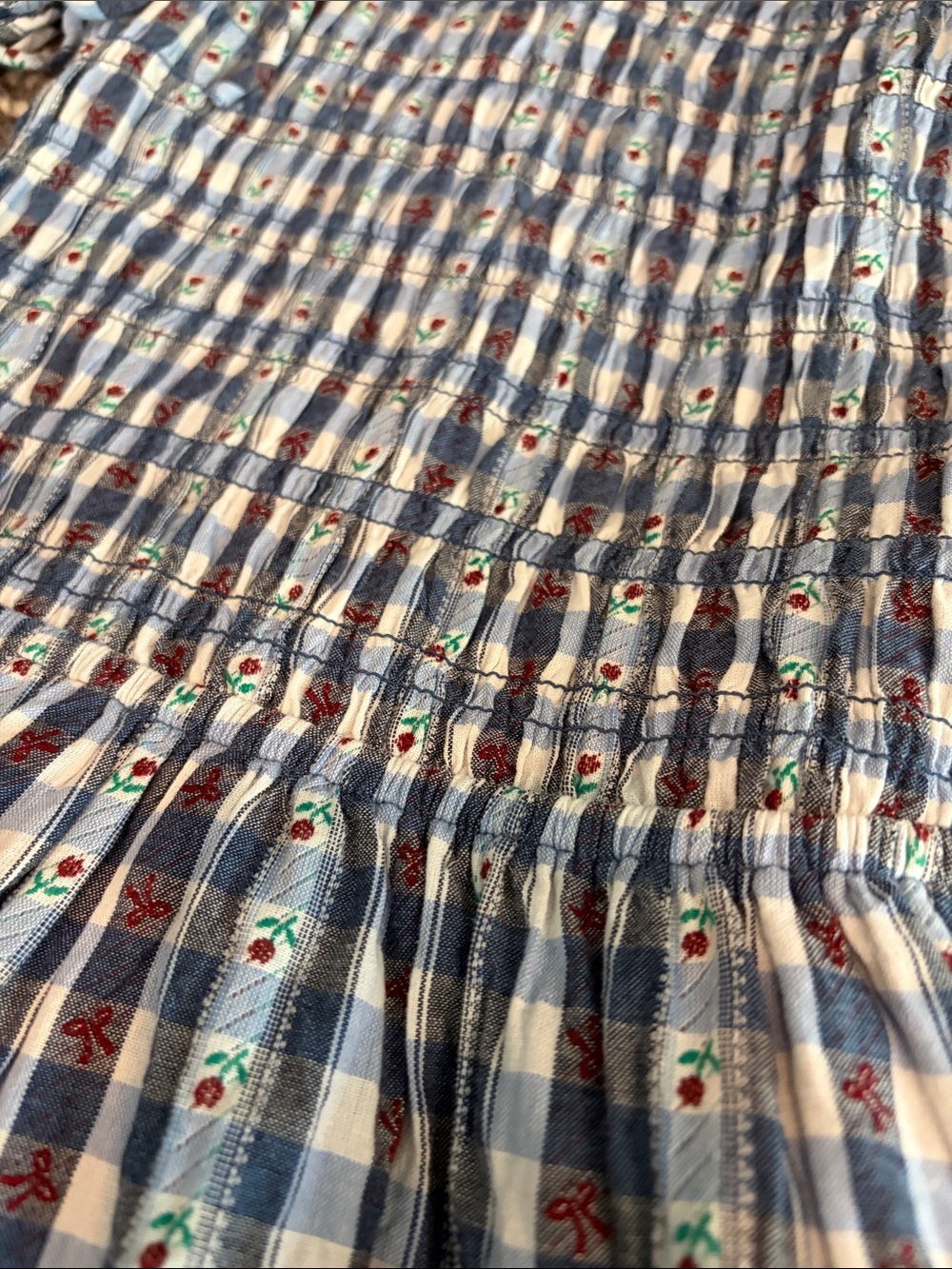 Smocked Puff-Sleeve Mini Dress in Blue Plaid - Picture 4 of 8